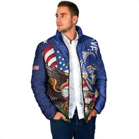 United States and Northern Mariana Islands Padded Jacket USA Flag Eagle CNMI Latte Stone Tropical Flowers