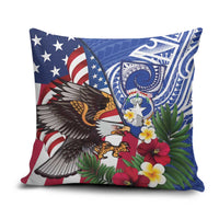 United States and Northern Mariana Islands Pillow Cover USA Flag Eagle CNMI Latte Stone Tropical Flowers
