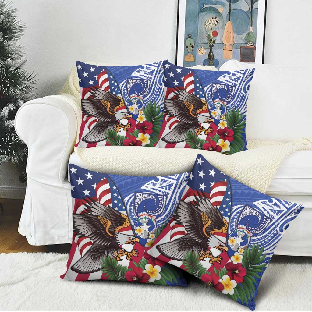 United States and Northern Mariana Islands Pillow Cover USA Flag Eagle CNMI Latte Stone Tropical Flowers