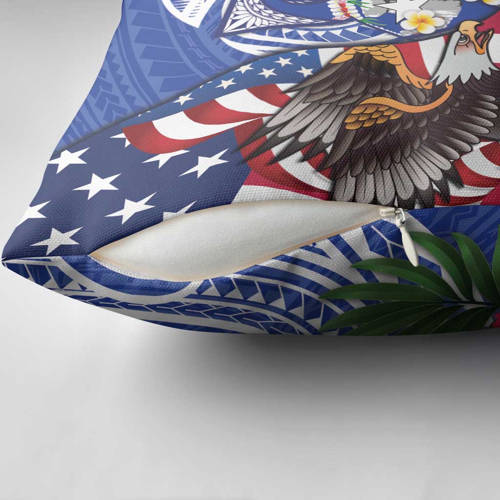 United States and Northern Mariana Islands Pillow Cover USA Flag Eagle CNMI Latte Stone Tropical Flowers