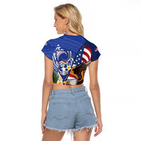 United States and Northern Mariana Islands Raglan Cropped T Shirt USA Flag Eagle CNMI Latte Stone Tropical Flowers