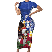 United States and Northern Mariana Islands Short Sleeve Bodycon Dress USA Flag Eagle CNMI Latte Stone Tropical Flowers
