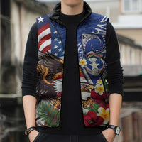 United States and Northern Mariana Islands Sleeveless Puffer Jacket USA Flag Eagle CNMI Latte Stone Tropical Flowers