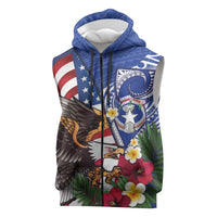 United States and Northern Mariana Islands Sleeveless Zip Hoodie USA Flag Eagle CNMI Latte Stone Tropical Flowers