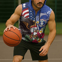 United States and Northern Mariana Islands Sleeveless Zip Hoodie USA Flag Eagle CNMI Latte Stone Tropical Flowers