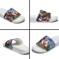 United States and Northern Mariana Islands Slide Sandals USA Flag Eagle CNMI Latte Stone Tropical Flowers