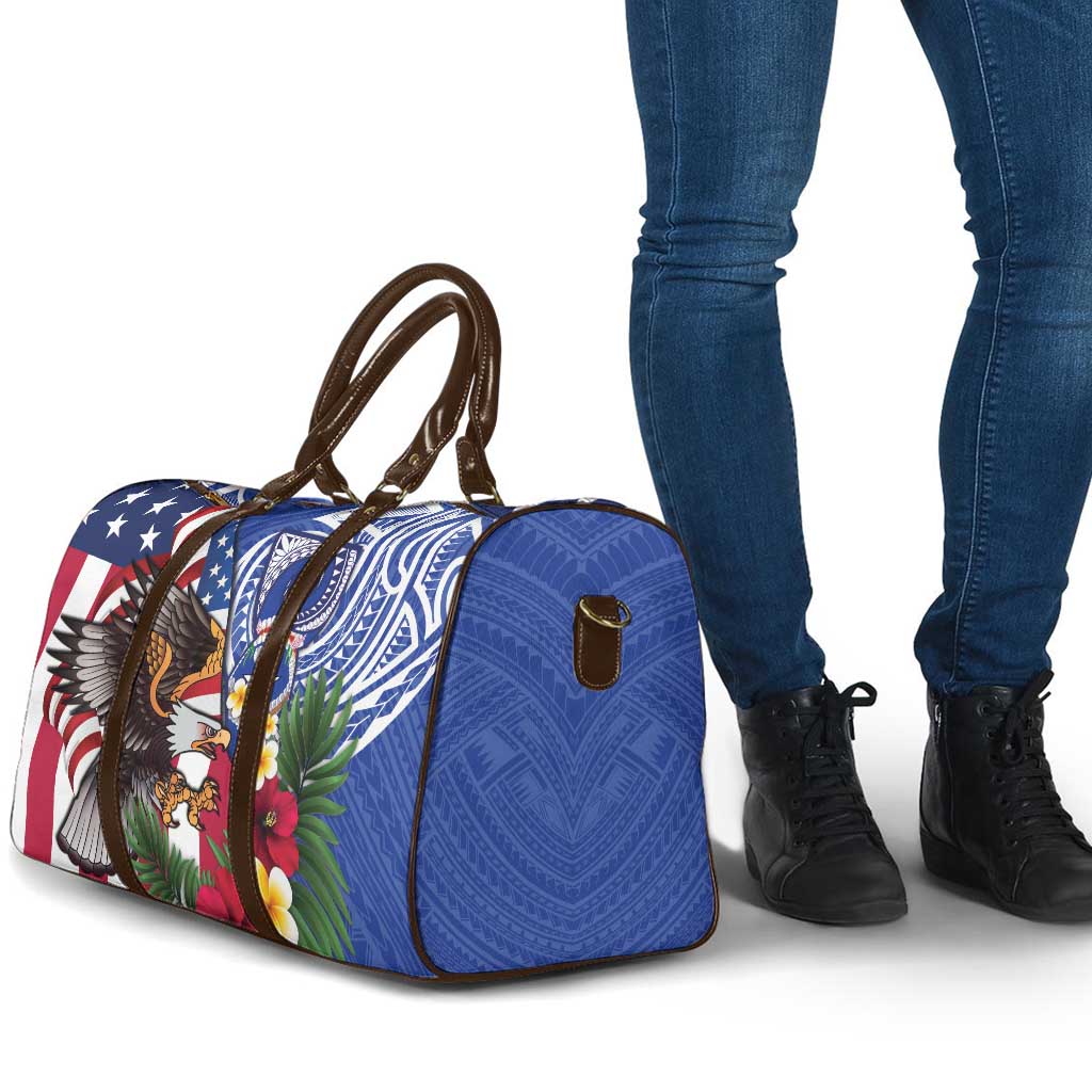 United States and Northern Mariana Islands Travel Bag USA Flag Eagle CNMI Latte Stone Tropical Flowers