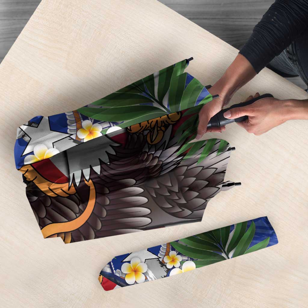 United States and Northern Mariana Islands Umbrella USA Flag Eagle CNMI Latte Stone Tropical Flowers