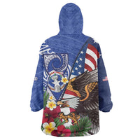 United States and Northern Mariana Islands Wearable Blanket Hoodie USA Flag Eagle CNMI Latte Stone Tropical Flowers