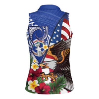 United States and Northern Mariana Islands Women Sleeveless Polo Shirt USA Flag Eagle CNMI Latte Stone Tropical Flowers