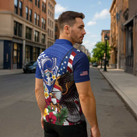 United States and Northern Mariana Islands Zipper Polo Shirt USA Flag Eagle CNMI Latte Stone Tropical Flowers