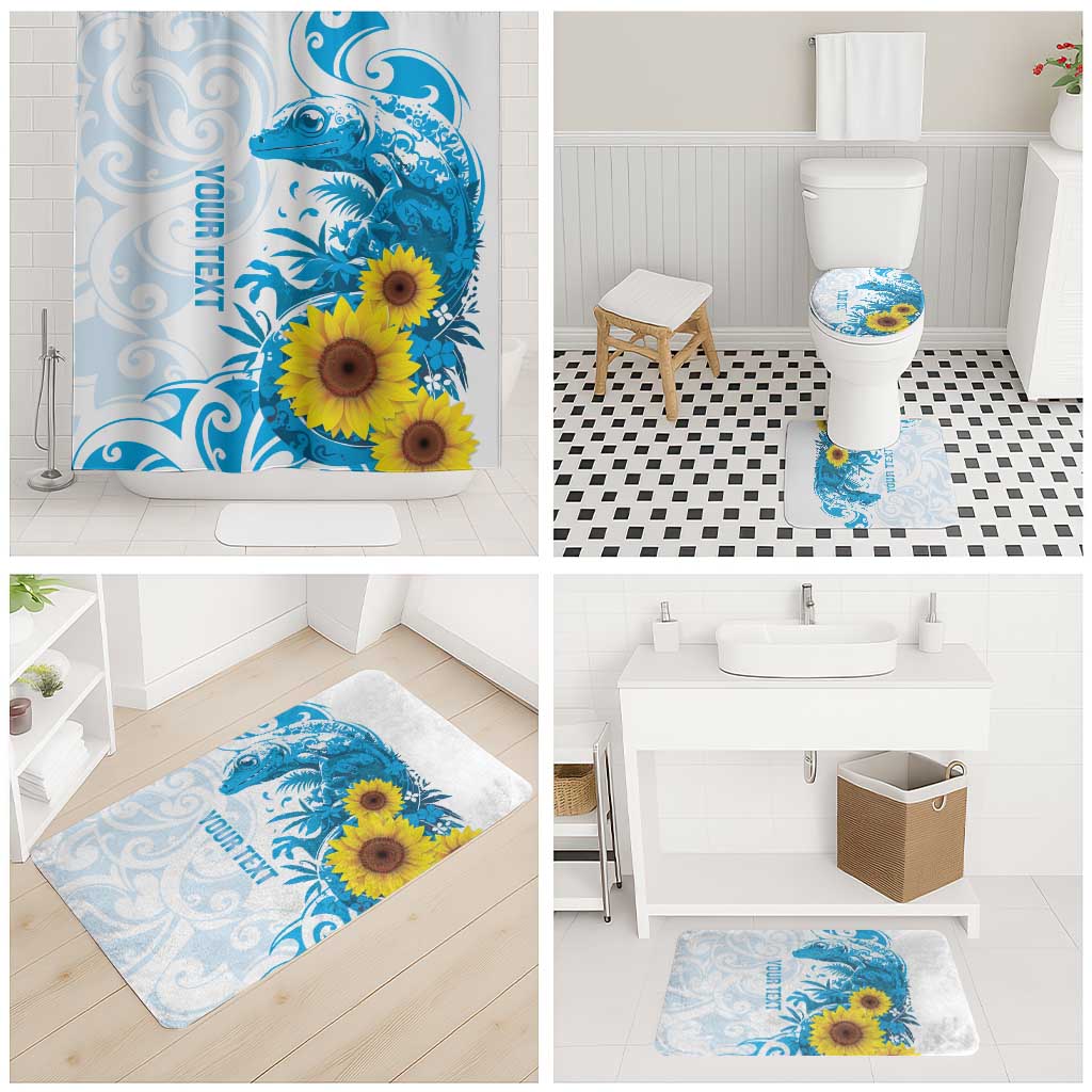 New Zealand Autism Awareness Month Bathroom Set Takiwatanga Maori Lizard With Sunflower - Polynesian Pride