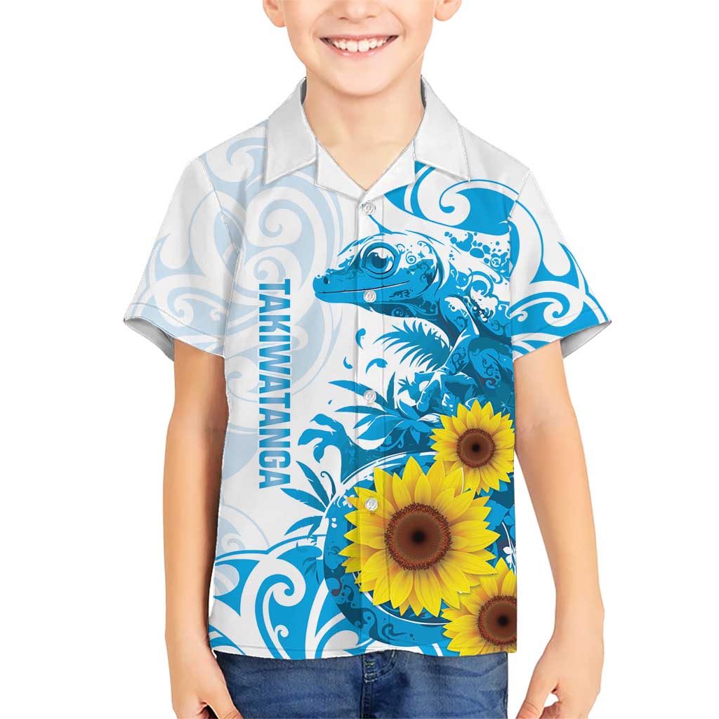 New Zealand Autism Awareness Month Kid Hawaiian Shirt Takiwatanga Maori Lizard With Sunflower