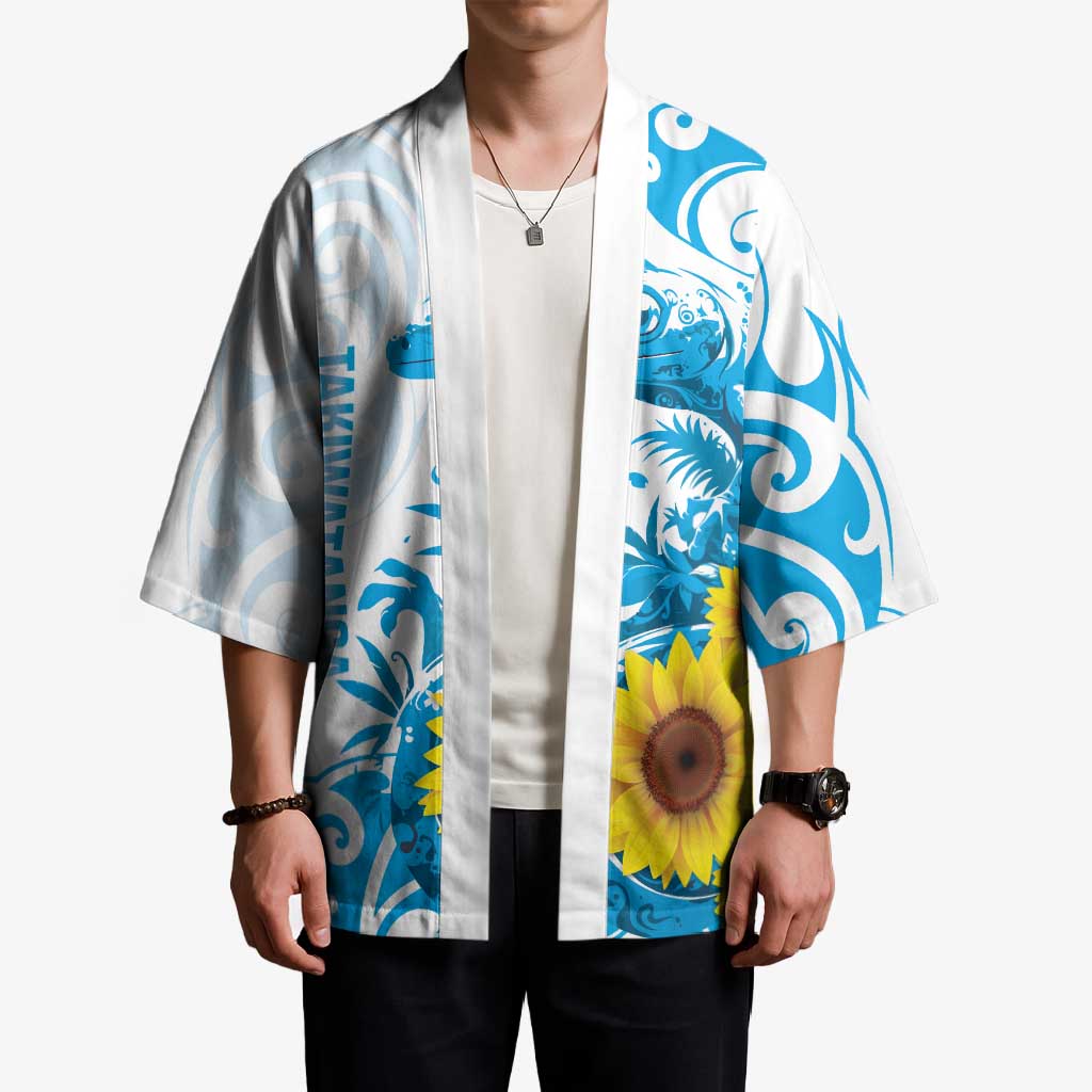 New Zealand Autism Awareness Month Kimono Takiwatanga Maori Lizard With Sunflower - Polynesian Pride