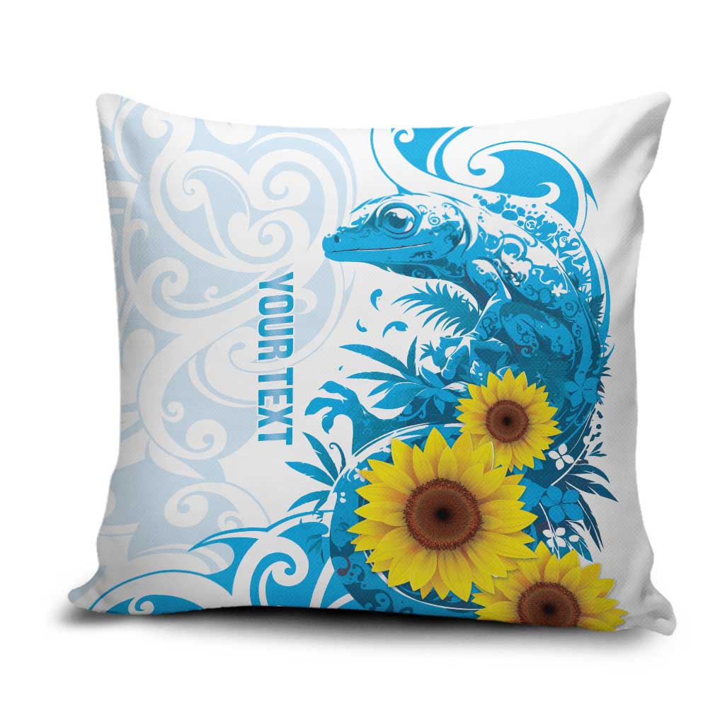 New Zealand Autism Awareness Month Pillow Cover Takiwatanga Maori Lizard With Sunflower - Polynesian Pride