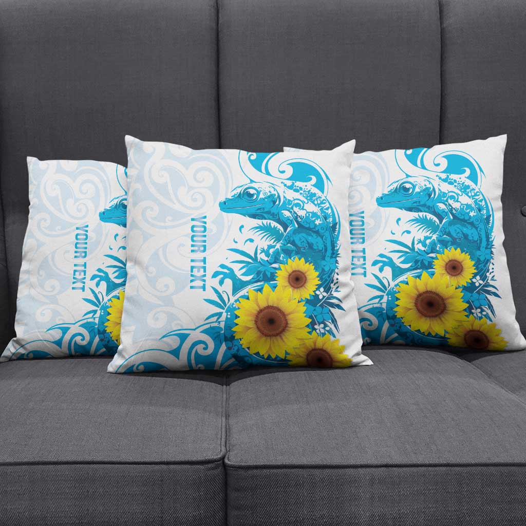 New Zealand Autism Awareness Month Pillow Cover Takiwatanga Maori Lizard With Sunflower - Polynesian Pride
