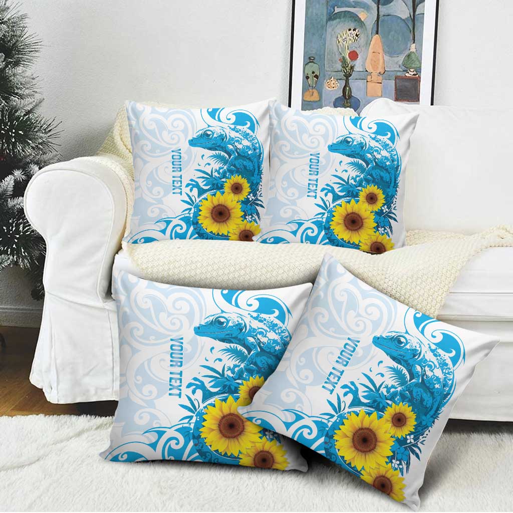New Zealand Autism Awareness Month Pillow Cover Takiwatanga Maori Lizard With Sunflower - Polynesian Pride