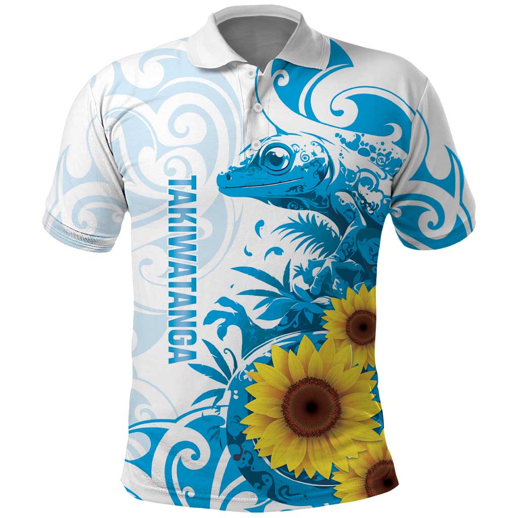 New Zealand Autism Awareness Month Polo Shirt Takiwatanga Maori Lizard With Sunflower