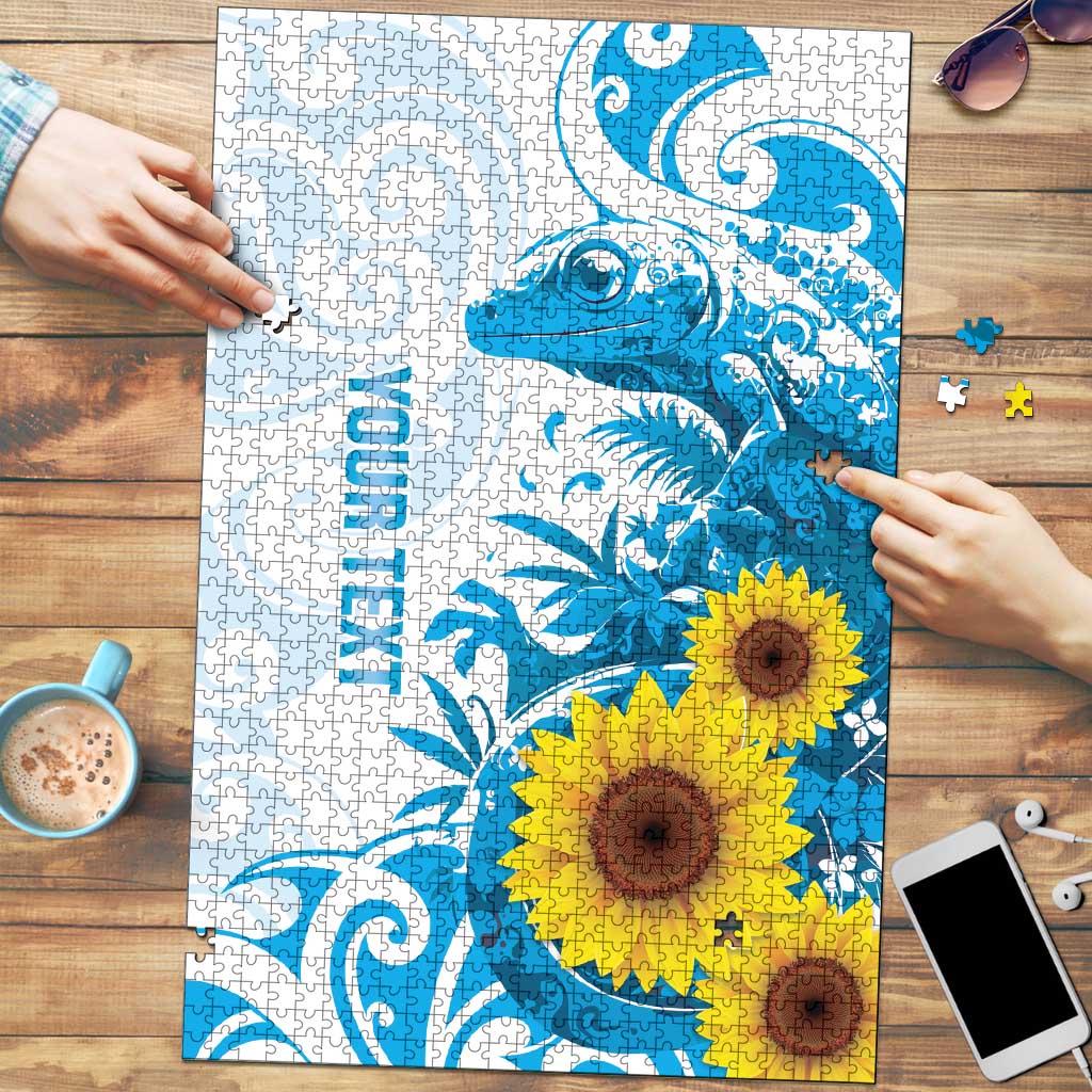 New Zealand Autism Awareness Month Puzzle Takiwatanga Maori Lizard With Sunflower - Polynesian Pride