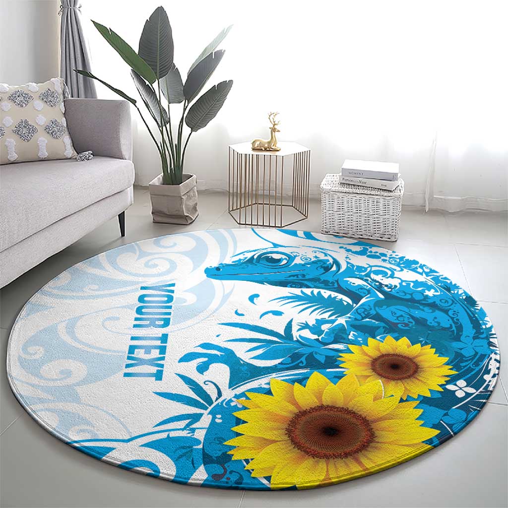 New Zealand Autism Awareness Month Round Carpet Takiwatanga Maori Lizard With Sunflower