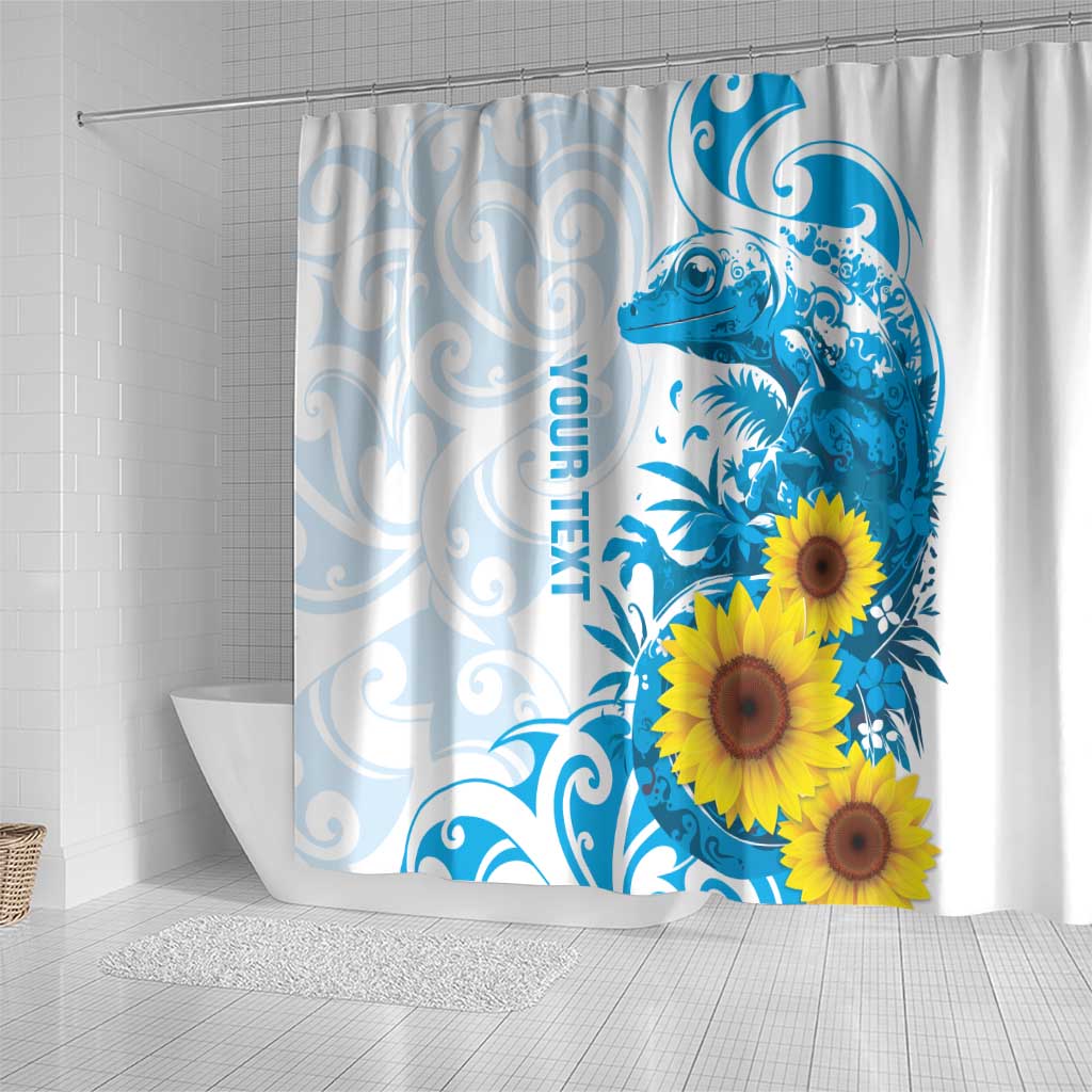 New Zealand Autism Awareness Month Shower Curtain Takiwatanga Maori Lizard With Sunflower