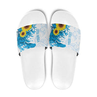 New Zealand Autism Awareness Month Slide Sandals Takiwatanga Maori Lizard With Sunflower - Polynesian Pride
