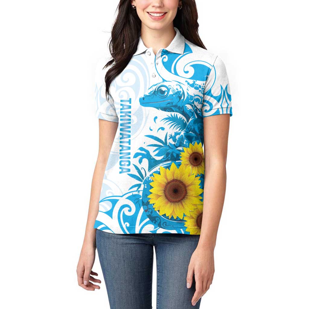 New Zealand Autism Awareness Month Women Polo Shirt Takiwatanga Maori Lizard With Sunflower