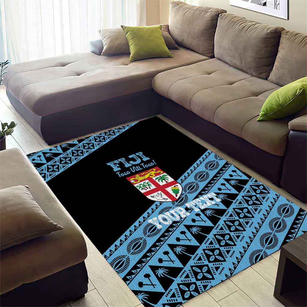 Fiji Rugby 2025 Custom Area Rug Fijian Tapa Toso Viti Toso - Black