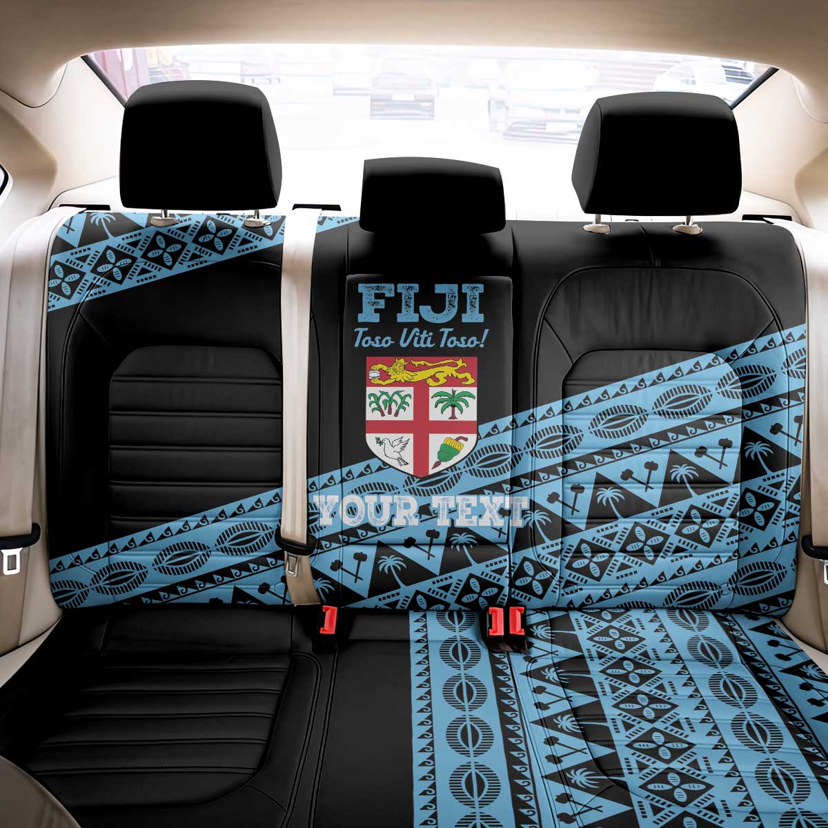 Fiji Rugby 2025 Custom Back Car Seat Cover Fijian Tapa Toso Viti Toso - Black