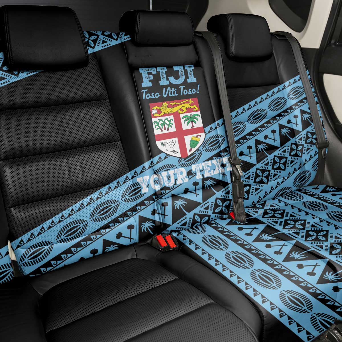 Fiji Rugby 2025 Custom Back Car Seat Cover Fijian Tapa Toso Viti Toso - Black
