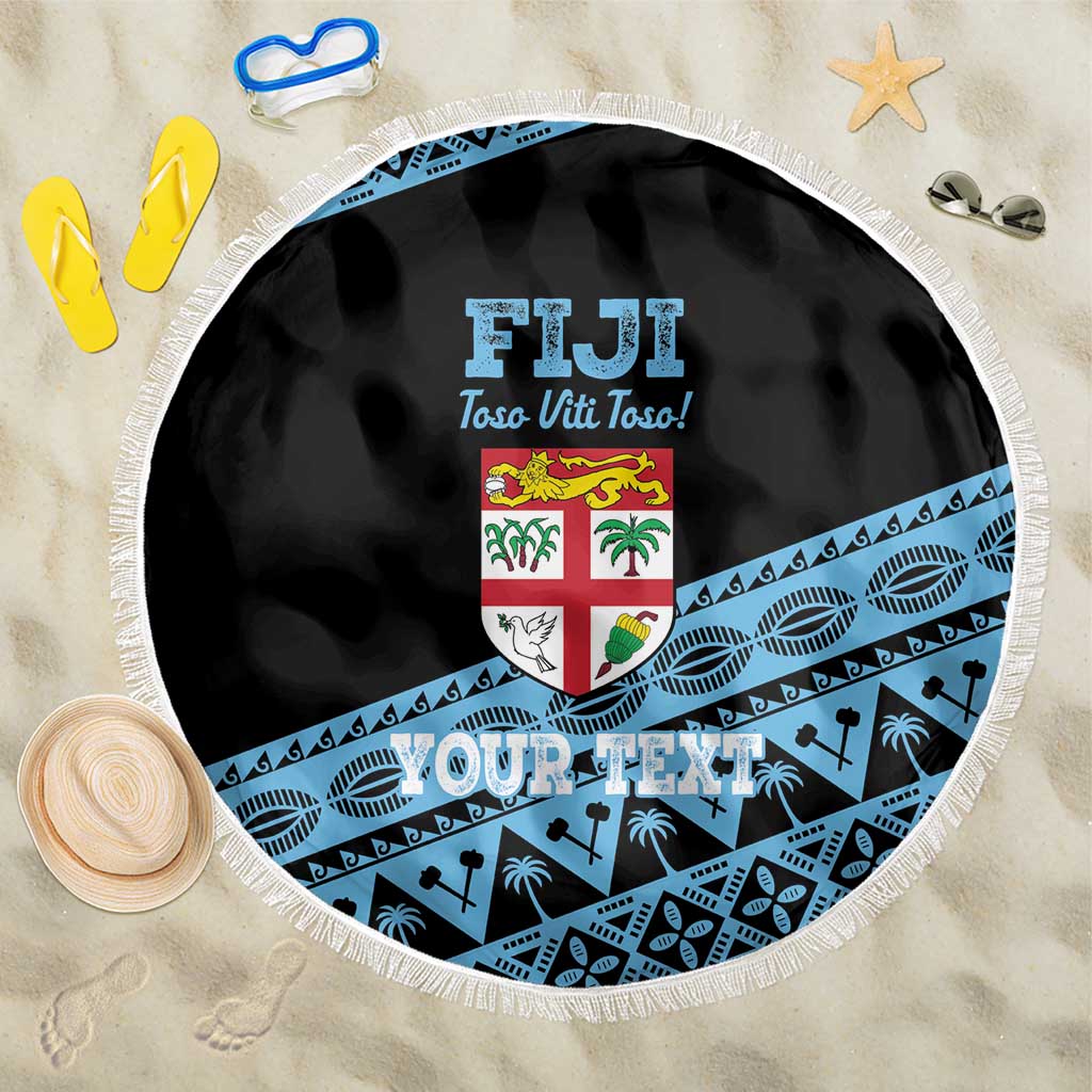 Fiji Rugby 2025 Custom Beach Blanket Fijian Tapa Toso Viti Toso - Black