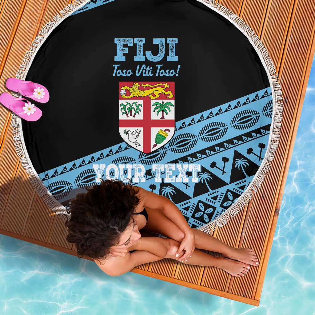 Fiji Rugby 2025 Custom Beach Blanket Fijian Tapa Toso Viti Toso - Black