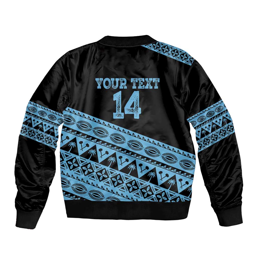 Fiji Rugby 2025 Custom Bomber Jacket Fijian Tapa Toso Viti Toso - Black