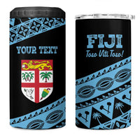 Fiji Rugby 2025 Custom 4 in 1 Can Cooler Tumbler Fijian Tapa Toso Viti Toso - Black