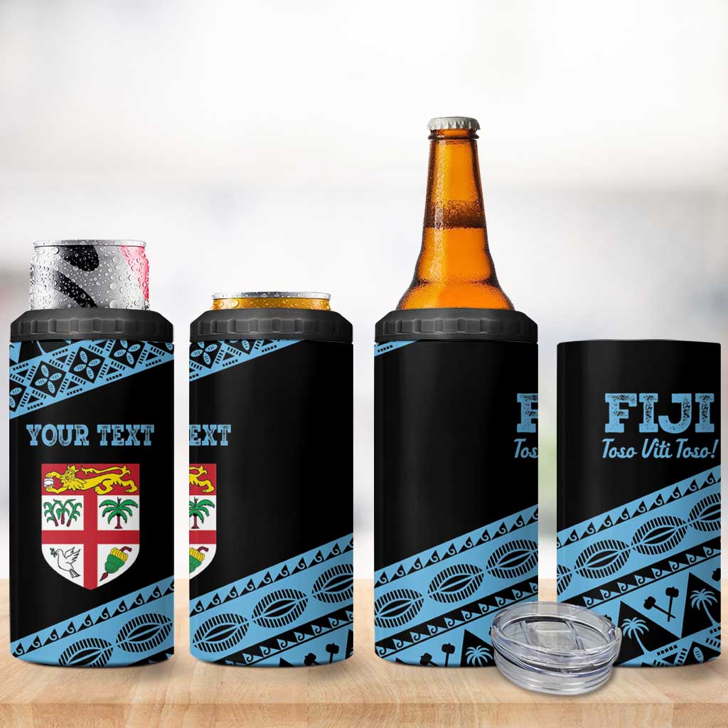 Fiji Rugby 2025 Custom 4 in 1 Can Cooler Tumbler Fijian Tapa Toso Viti Toso - Black