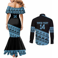 Fiji Rugby 2025 Custom Couples Matching Mermaid Dress and Long Sleeve Button Shirt Fijian Tapa Toso Viti Toso - Black