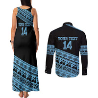 Fiji Rugby 2025 Custom Couples Matching Tank Maxi Dress and Long Sleeve Button Shirt Fijian Tapa Toso Viti Toso - Black