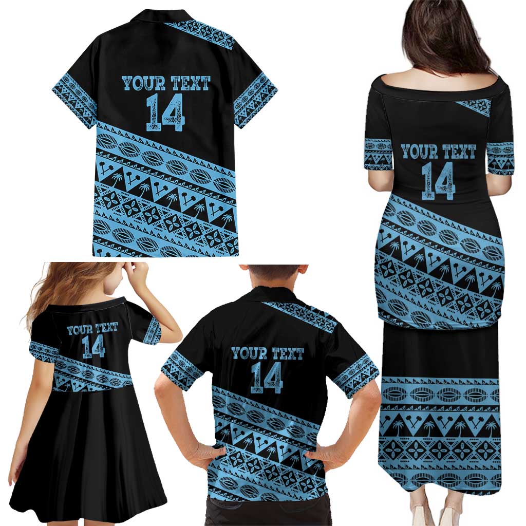 Fiji Rugby 2025 Custom Family Matching Puletasi and Hawaiian Shirt Fijian Tapa Toso Viti Toso - Black