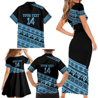 Fiji Rugby 2025 Custom Family Matching Short Sleeve Bodycon Dress and Hawaiian Shirt Fijian Tapa Toso Viti Toso - Black