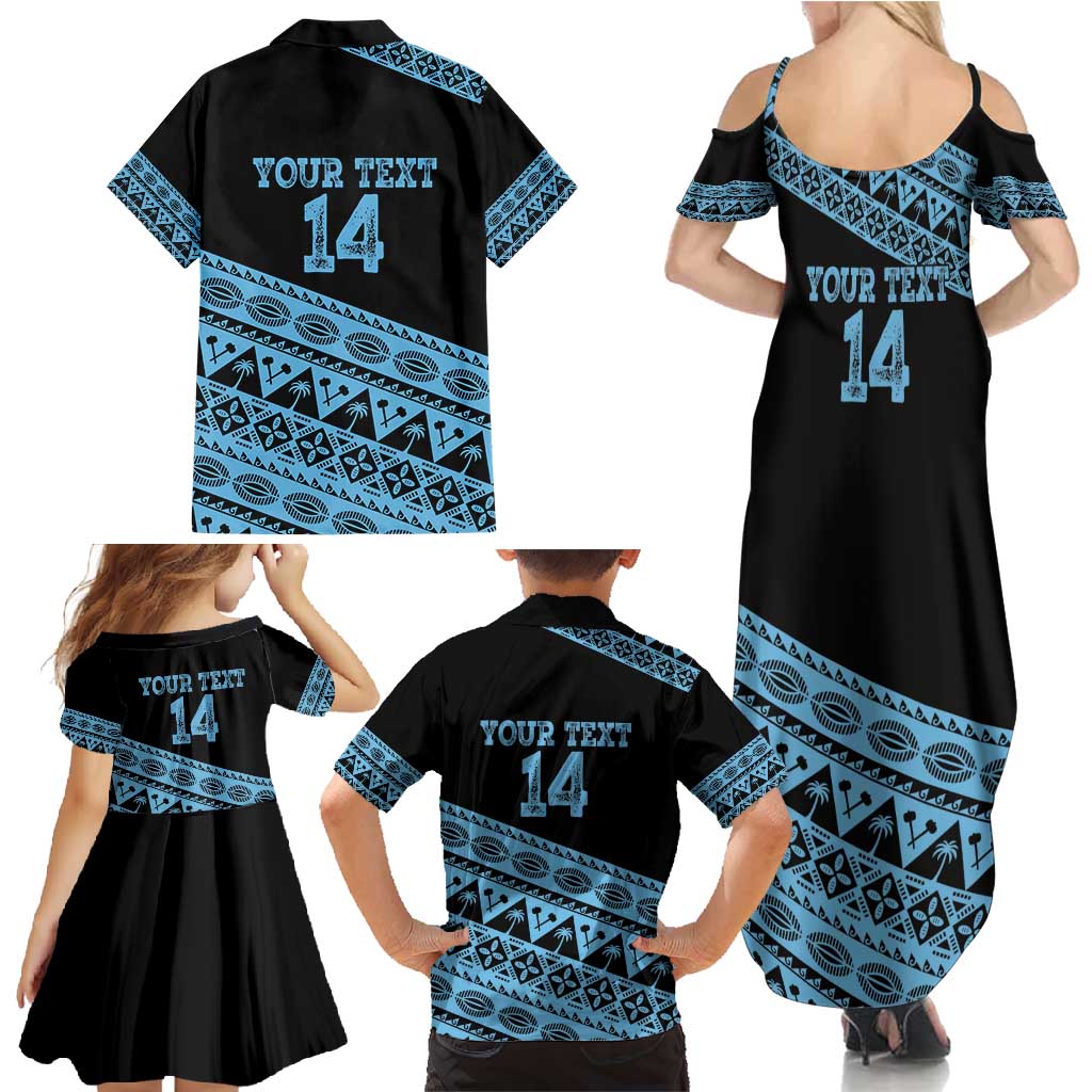 Fiji Rugby 2025 Custom Family Matching Summer Maxi Dress and Hawaiian Shirt Fijian Tapa Toso Viti Toso - Black