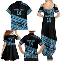 Fiji Rugby 2025 Custom Family Matching Summer Maxi Dress and Hawaiian Shirt Fijian Tapa Toso Viti Toso - Black