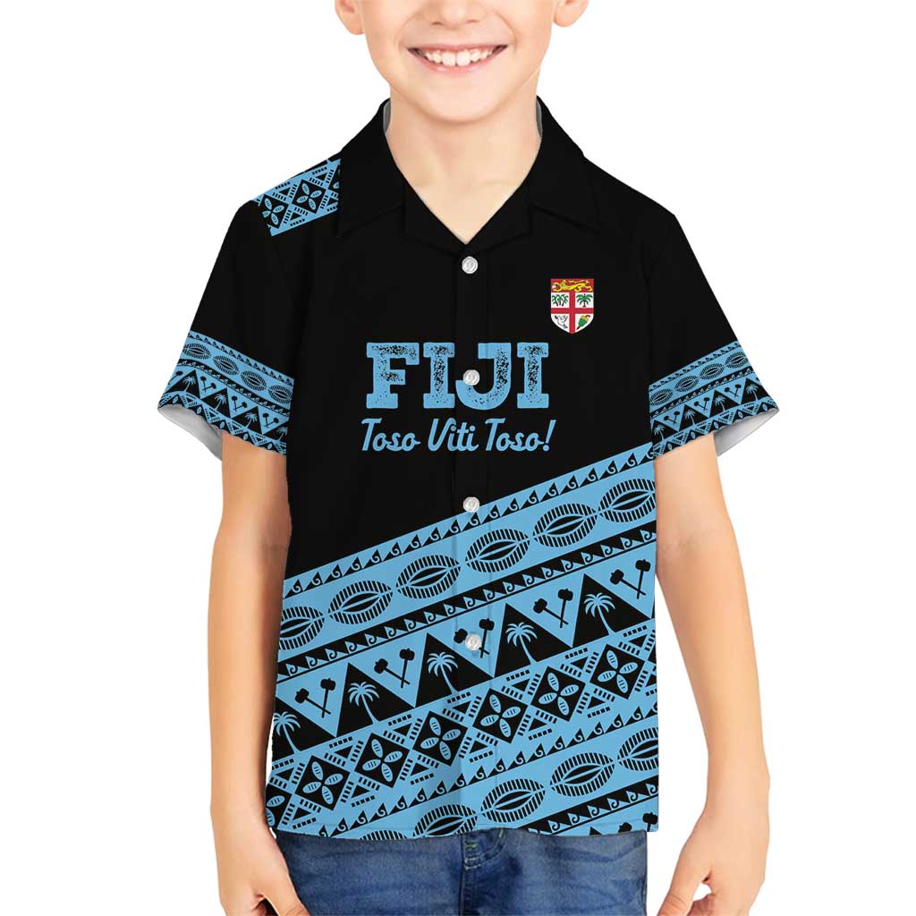 Fiji Rugby 2025 Custom Family Matching Summer Maxi Dress and Hawaiian Shirt Fijian Tapa Toso Viti Toso - Black