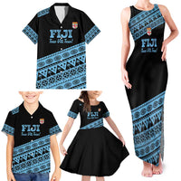 Fiji Rugby 2025 Custom Family Matching Tank Maxi Dress and Hawaiian Shirt Fijian Tapa Toso Viti Toso - Black
