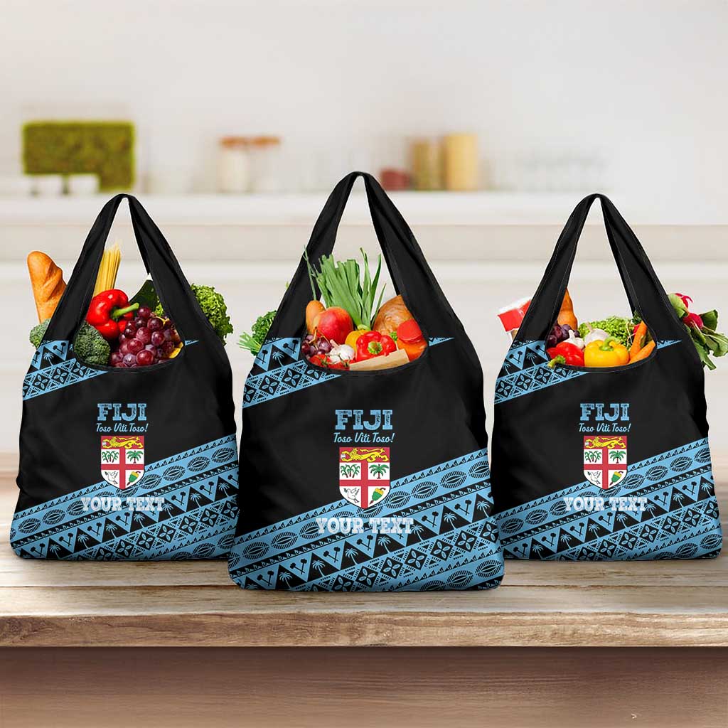 Fiji Rugby 2025 Custom Grocery Bag Fijian Tapa Toso Viti Toso - Black
