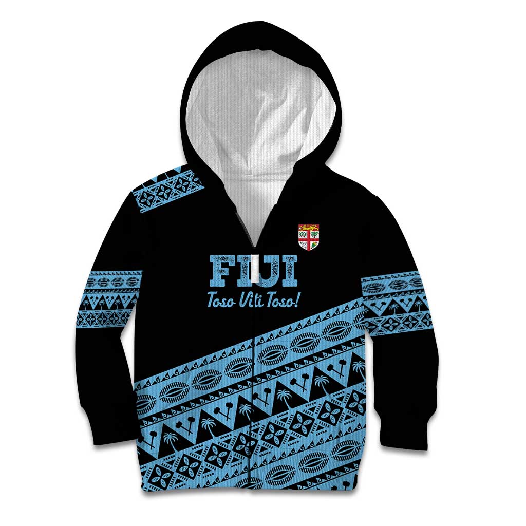 Fiji Rugby 2025 Custom Kid Hoodie Fijian Tapa Toso Viti Toso - Black