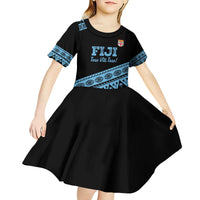 Fiji Rugby 2025 Custom Kid Short Sleeve Dress Fijian Tapa Toso Viti Toso - Black