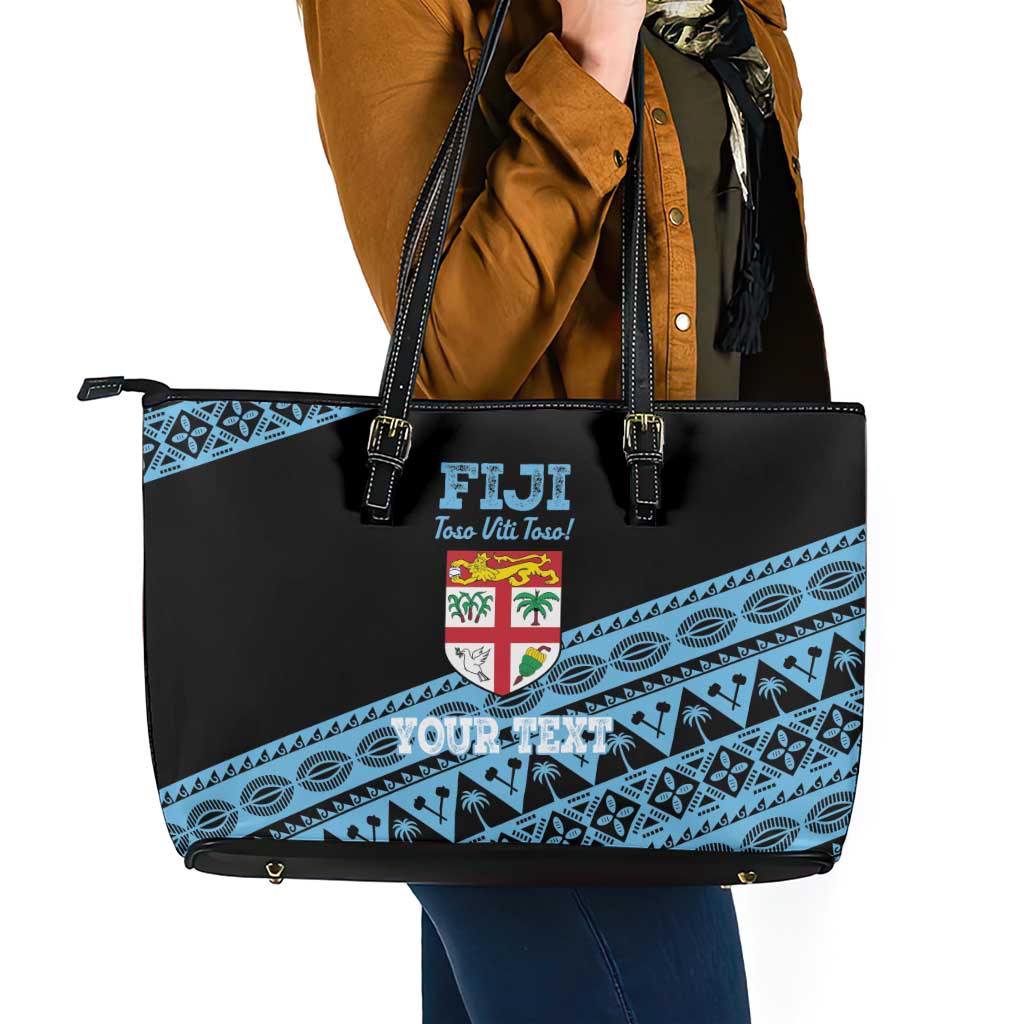 Fiji Rugby 2025 Custom Leather Tote Bag Fijian Tapa Toso Viti Toso - Black