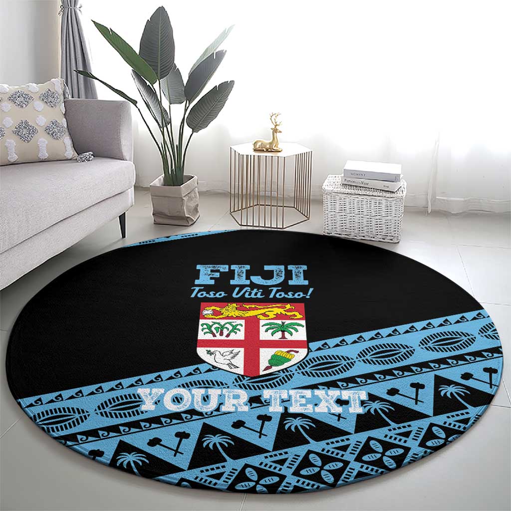 Fiji Rugby 2025 Custom Round Carpet Fijian Tapa Toso Viti Toso - Black