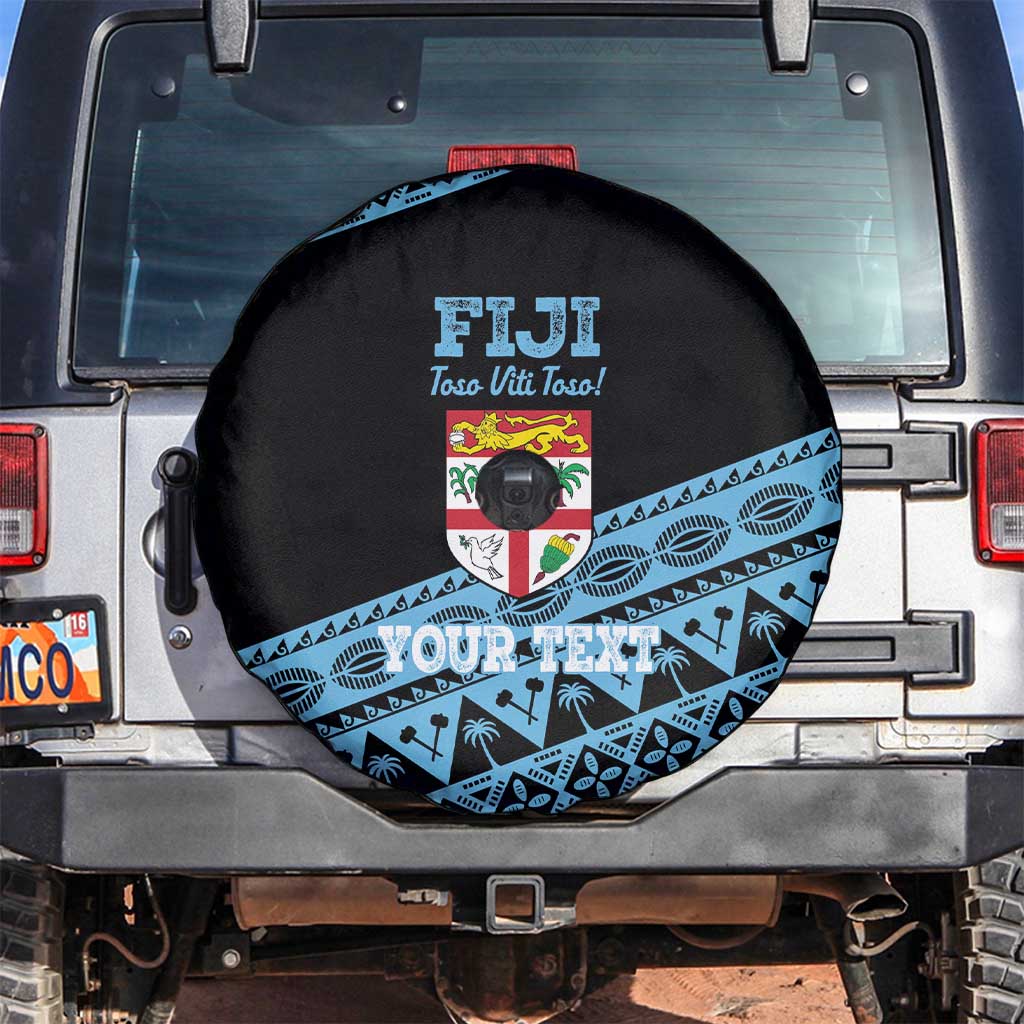 Fiji Rugby 2025 Custom Spare Tire Cover Fijian Tapa Toso Viti Toso - Black