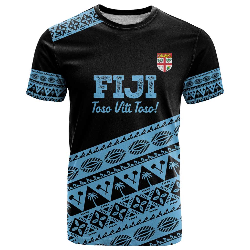 Fiji Rugby 2025 Custom T Shirt Fijian Tapa Toso Viti Toso - Black